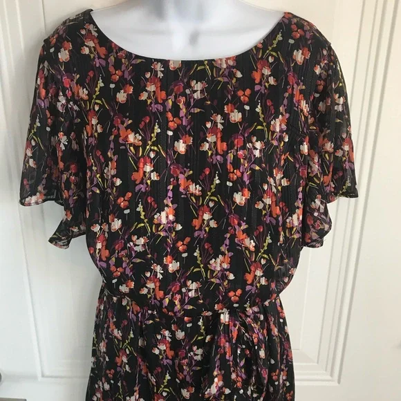 Lane Bryant Brand Black Multi Ditsy Floral Shimmer Maxi Dress + size 20 in EUC - Picture 10 of 16